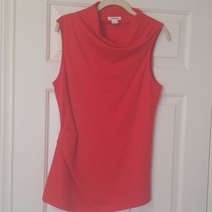 Helmut Lang Wool Cowl Neck Gathered Tank Sz L Red